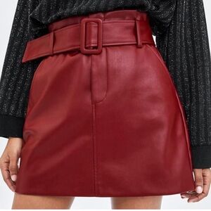 Zara Red Leather Skirt with Belt